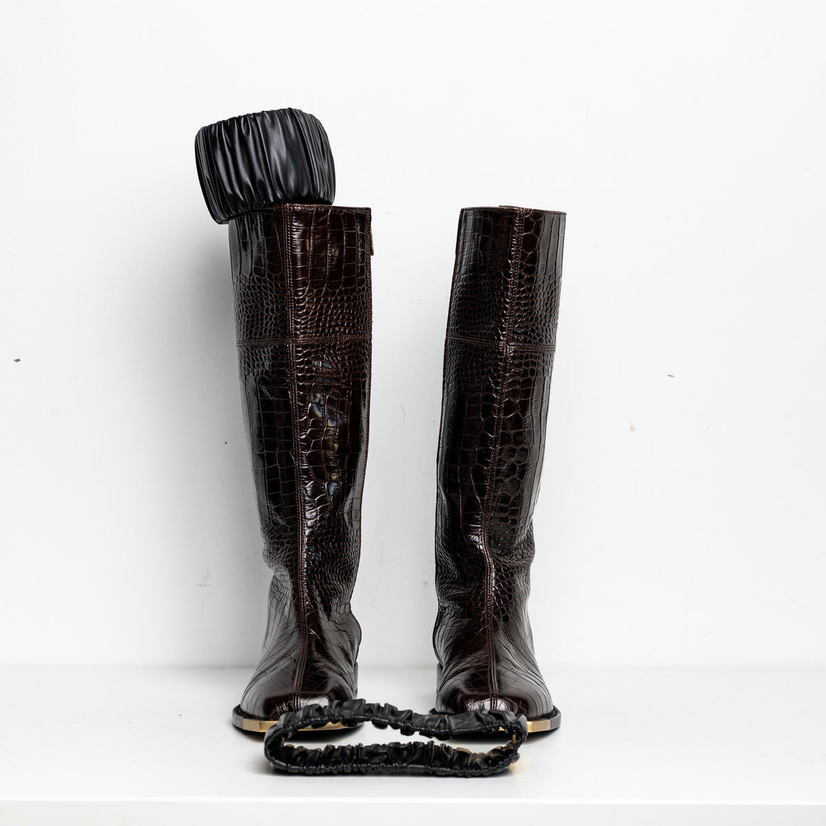Gold Metal Scrunchie Boots Brown Croc EU40 #1 (Like New)