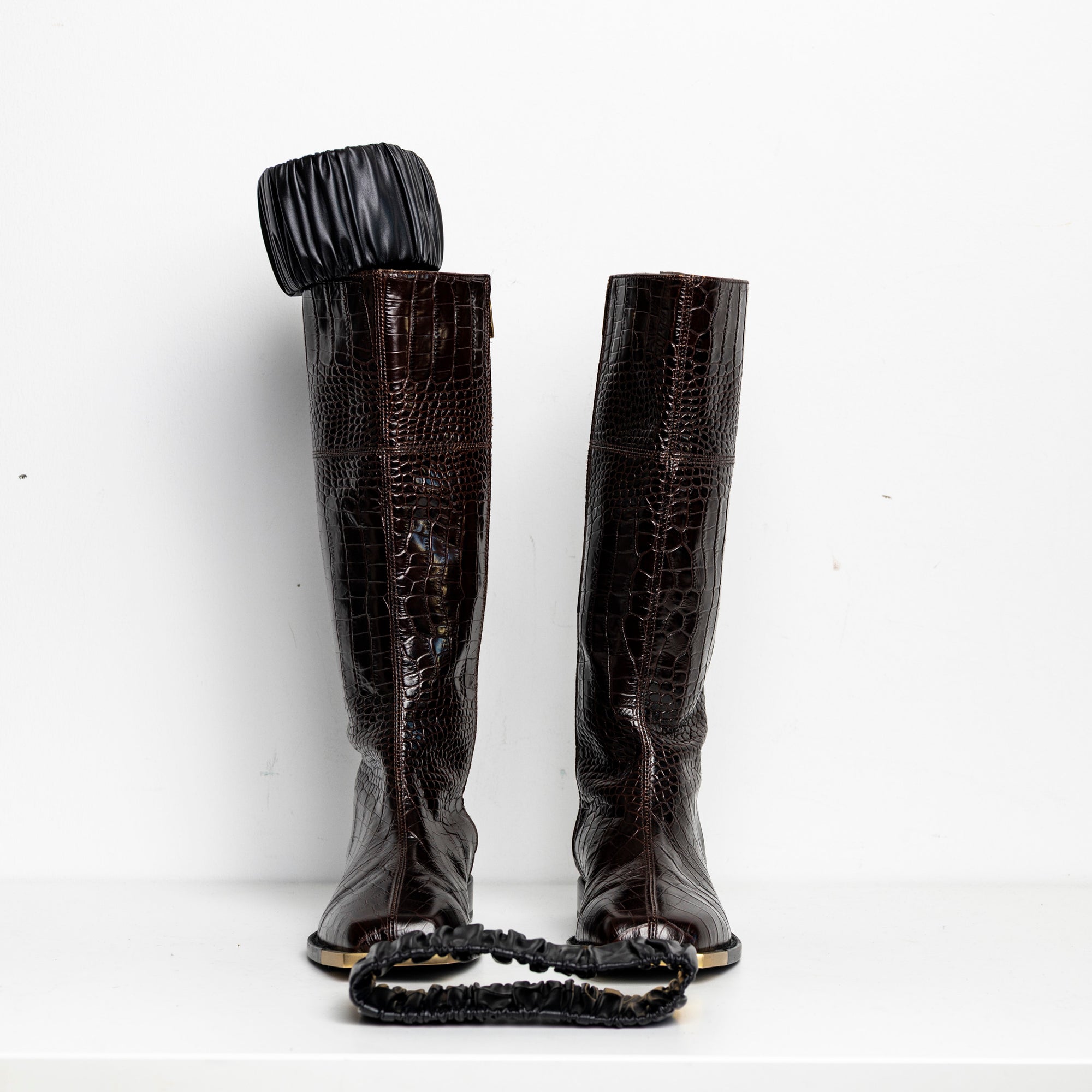 Gold Metal Scrunchie Boots Brown Croc EU40 #1 (Like New)