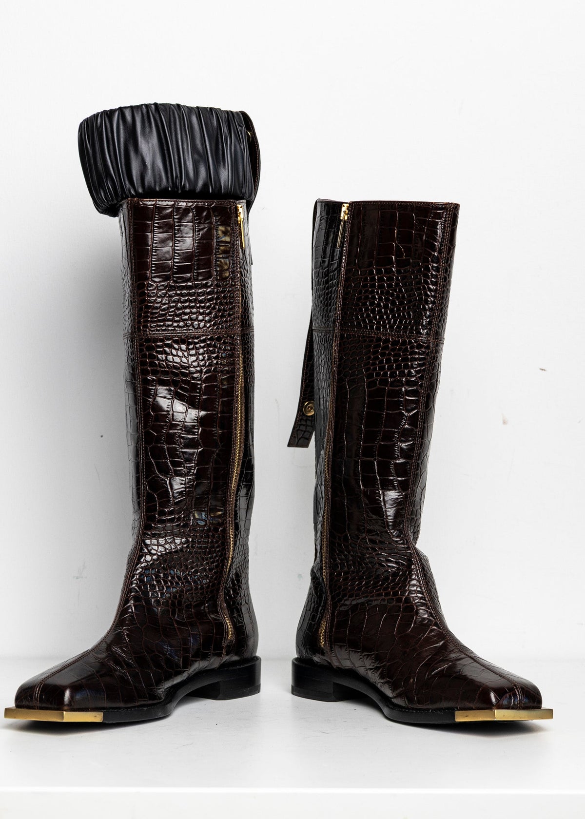 Gold Metal Scrunchie Boots Brown Croc EU40 #1 (Like New)