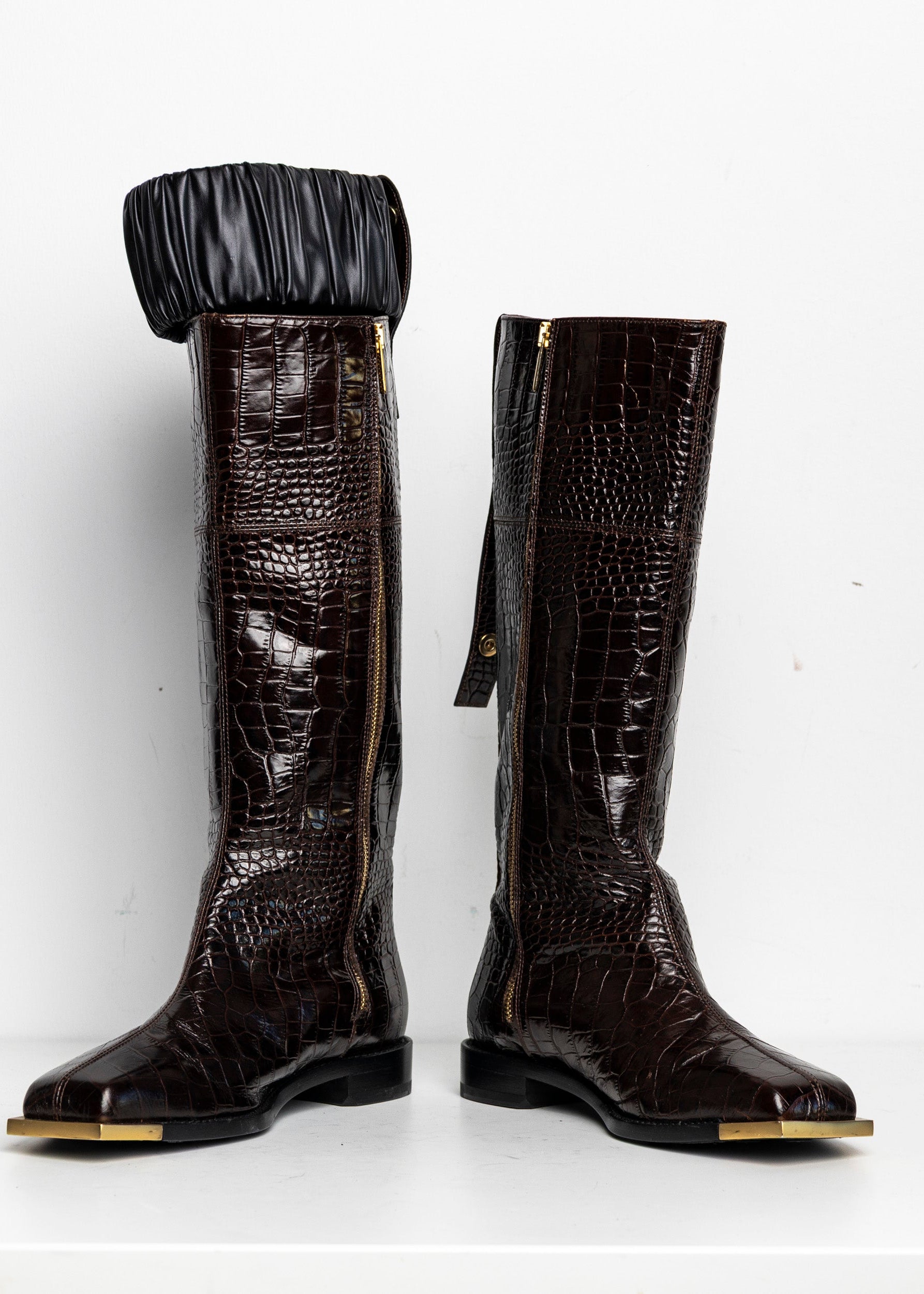 Gold Metal Scrunchie Boots Brown Croc EU40 #1 (Like New)