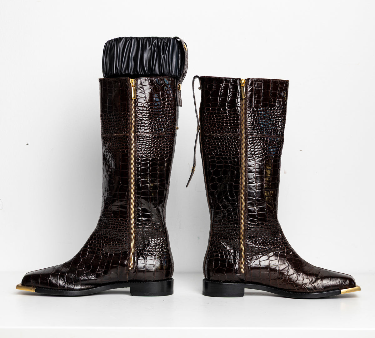 Gold Metal Scrunchie Boots Brown Croc EU40 #1 (Like New)