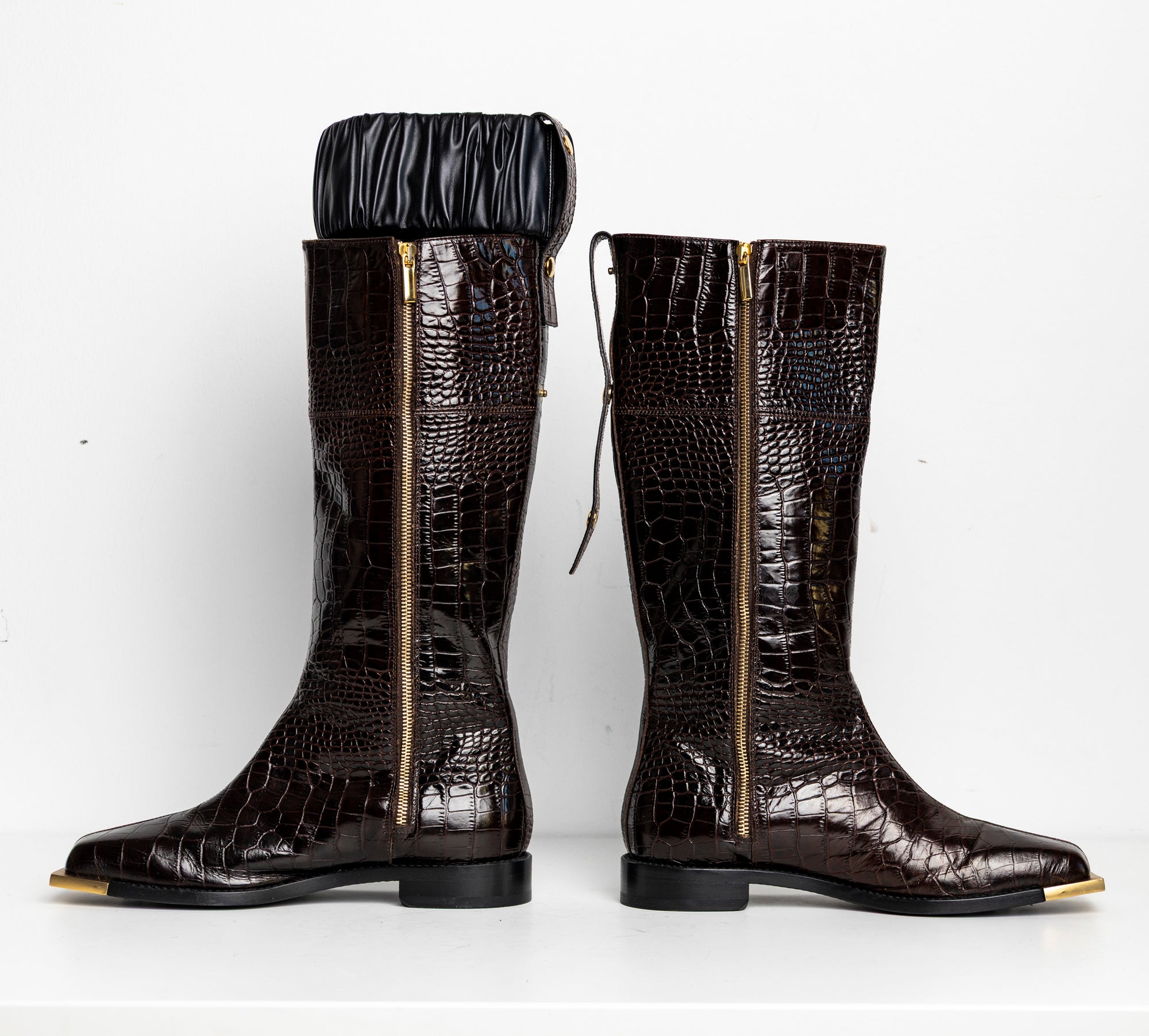 Gold Metal Scrunchie Boots Brown Croc EU40 #1 (Like New)