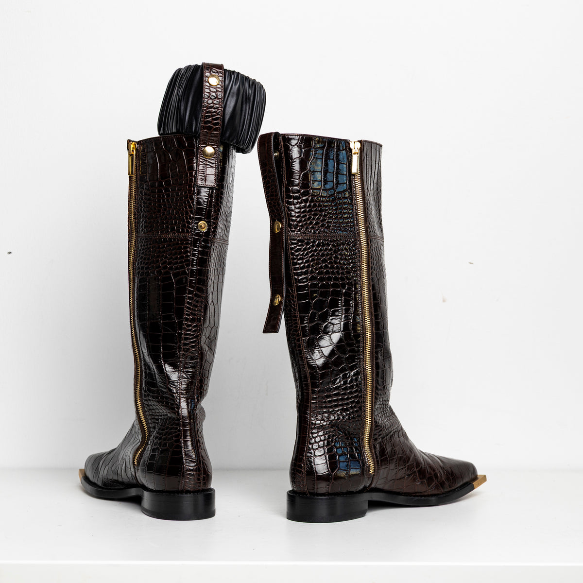 Gold Metal Scrunchie Boots Brown Croc EU40 #1 (Like New)