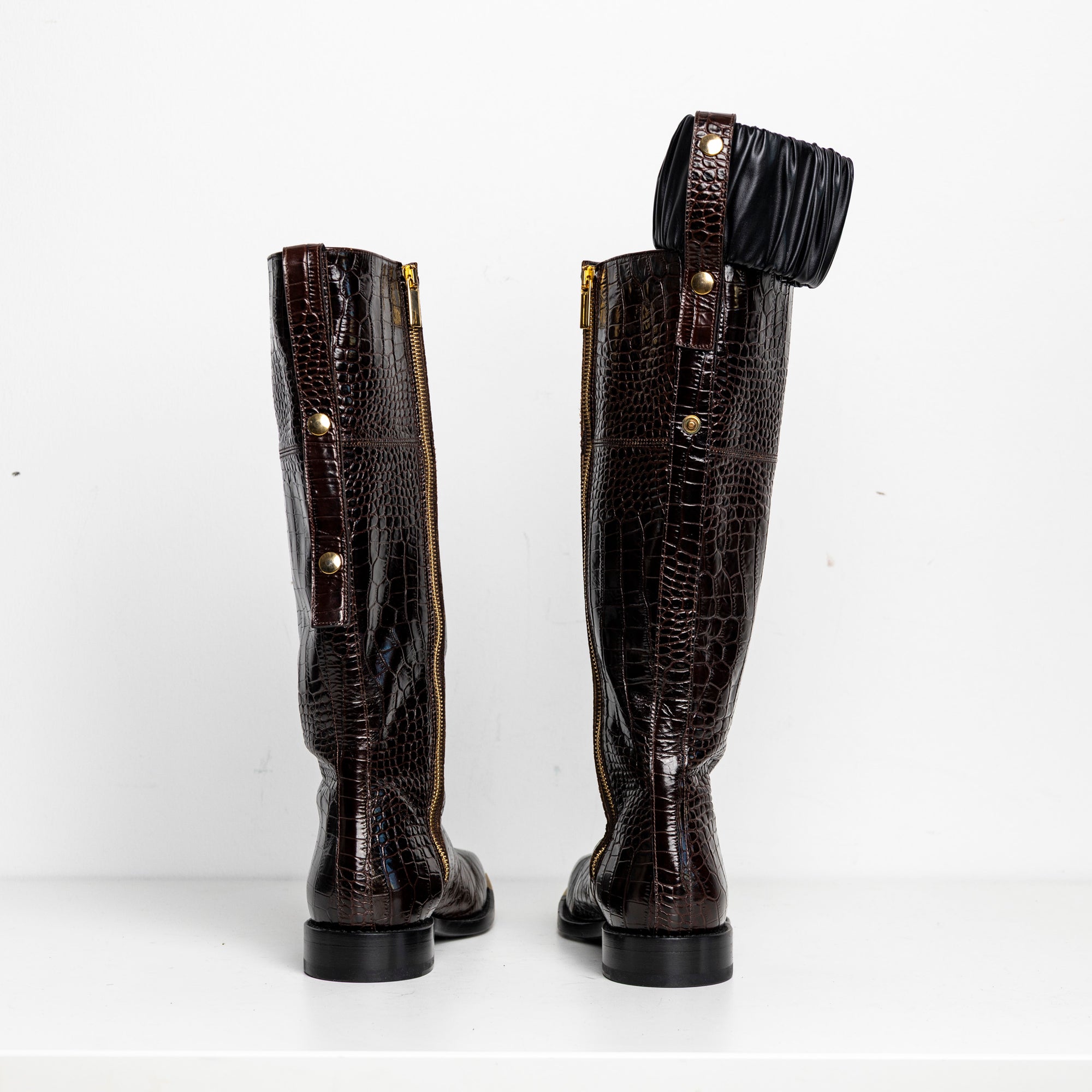 Gold Metal Scrunchie Boots Brown Croc EU40 #1 (Like New)