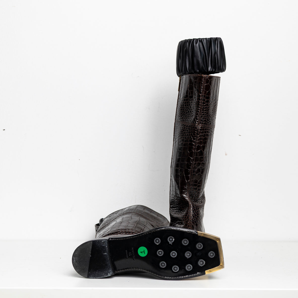 Gold Metal Scrunchie Boots Brown Croc EU40 #1 (Like New)