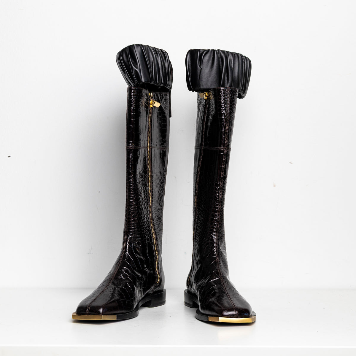 Gold Metal Scrunchie Boots Brown Croc EU40 #2 (Like New)