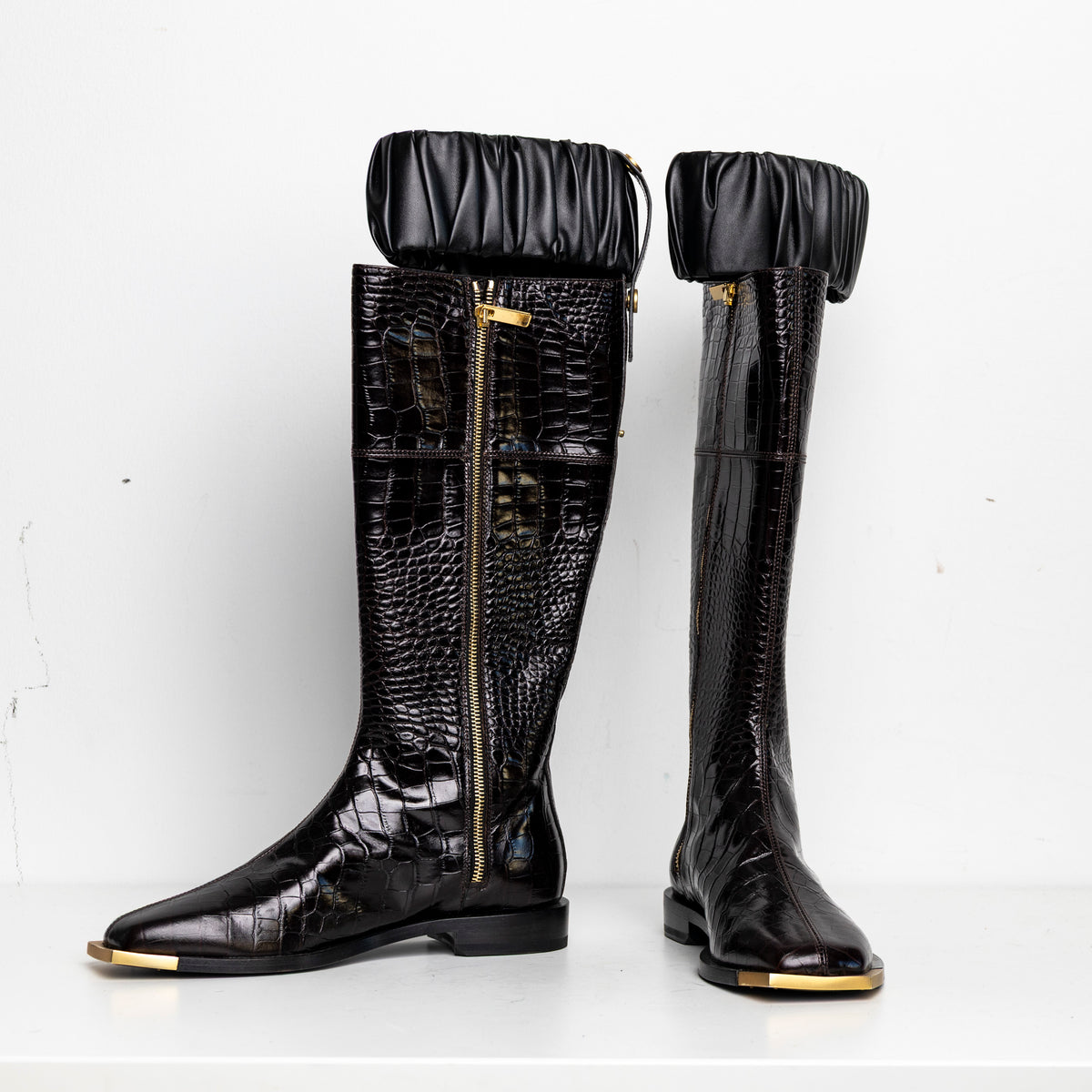 Gold Metal Scrunchie Boots Brown Croc EU40 #2 (Like New)