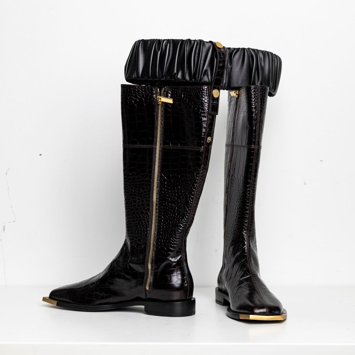 Gold Metal Scrunchie Boots Brown Croc EU40 #2 (Like New)