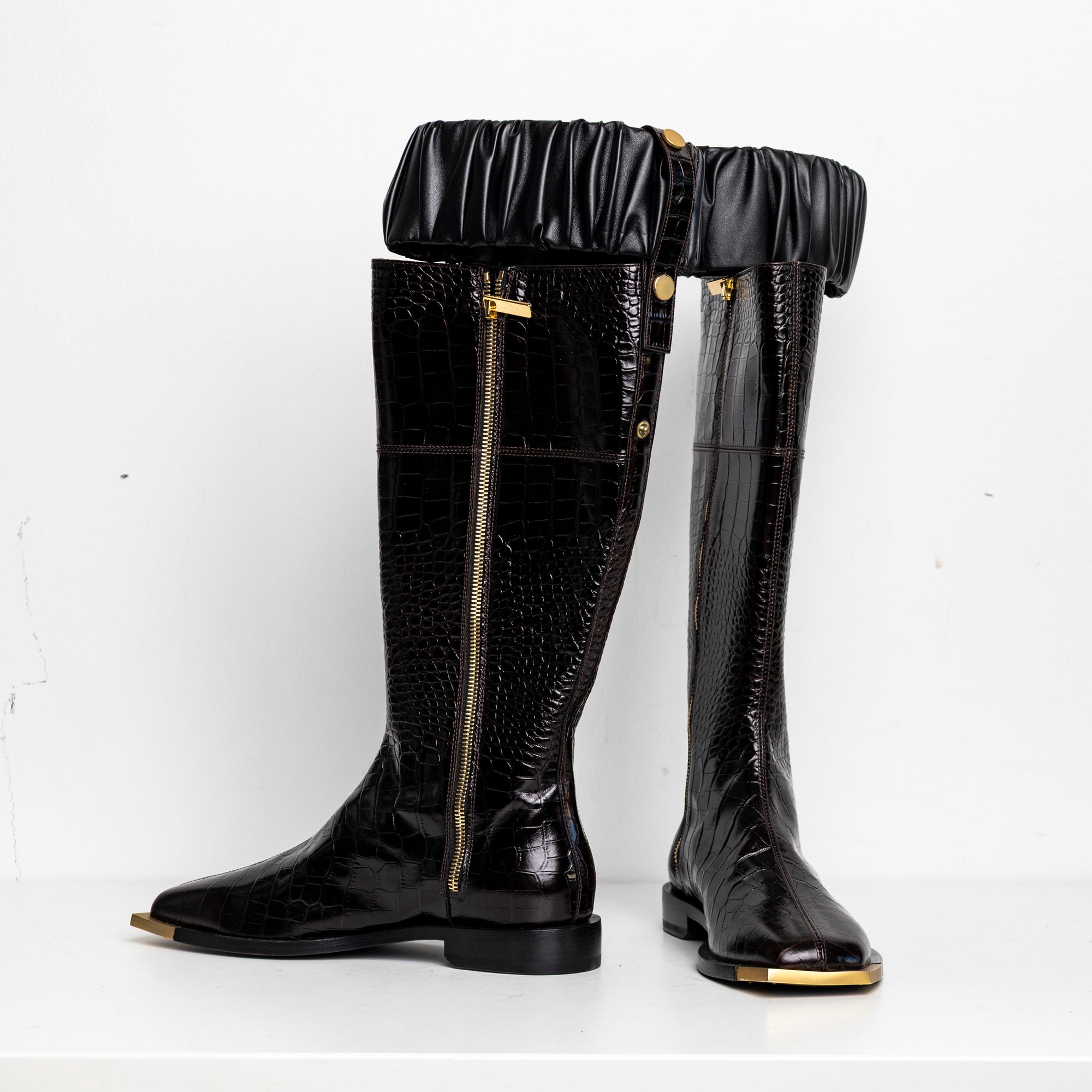 Gold Metal Scrunchie Boots Brown Croc EU40 #2 (Like New)