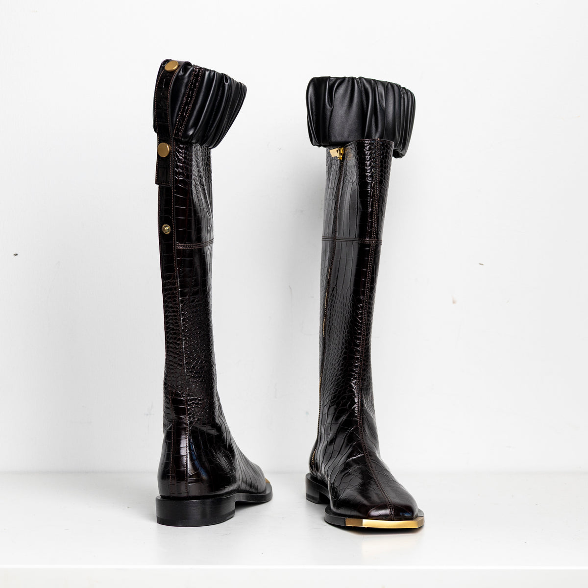 Gold Metal Scrunchie Boots Brown Croc EU40 #2 (Like New)