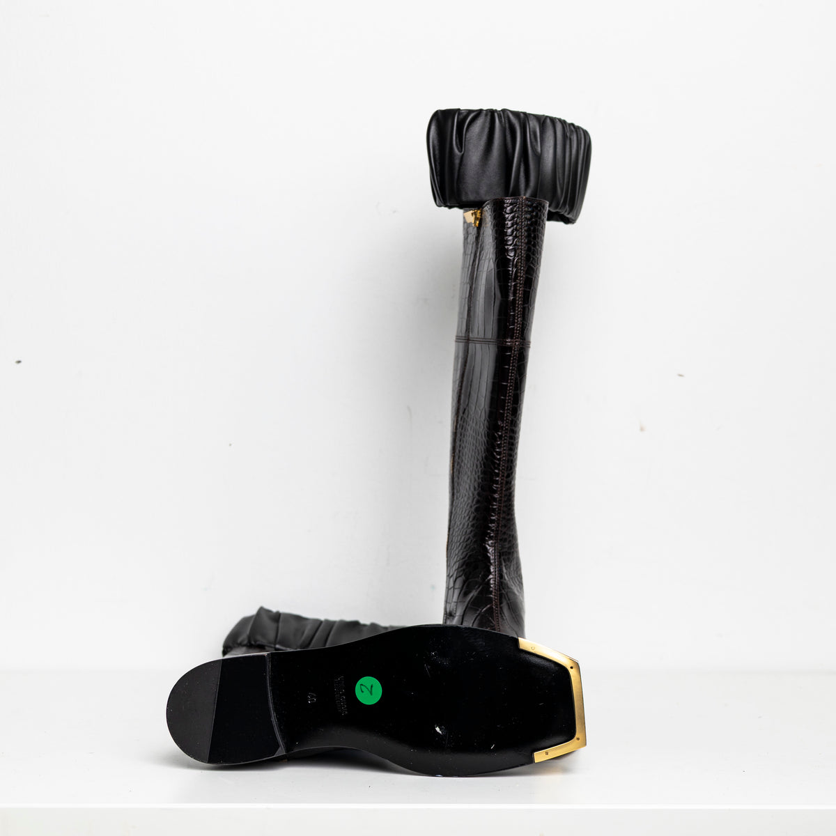 Gold Metal Scrunchie Boots Brown Croc EU40 #2 (Like New)