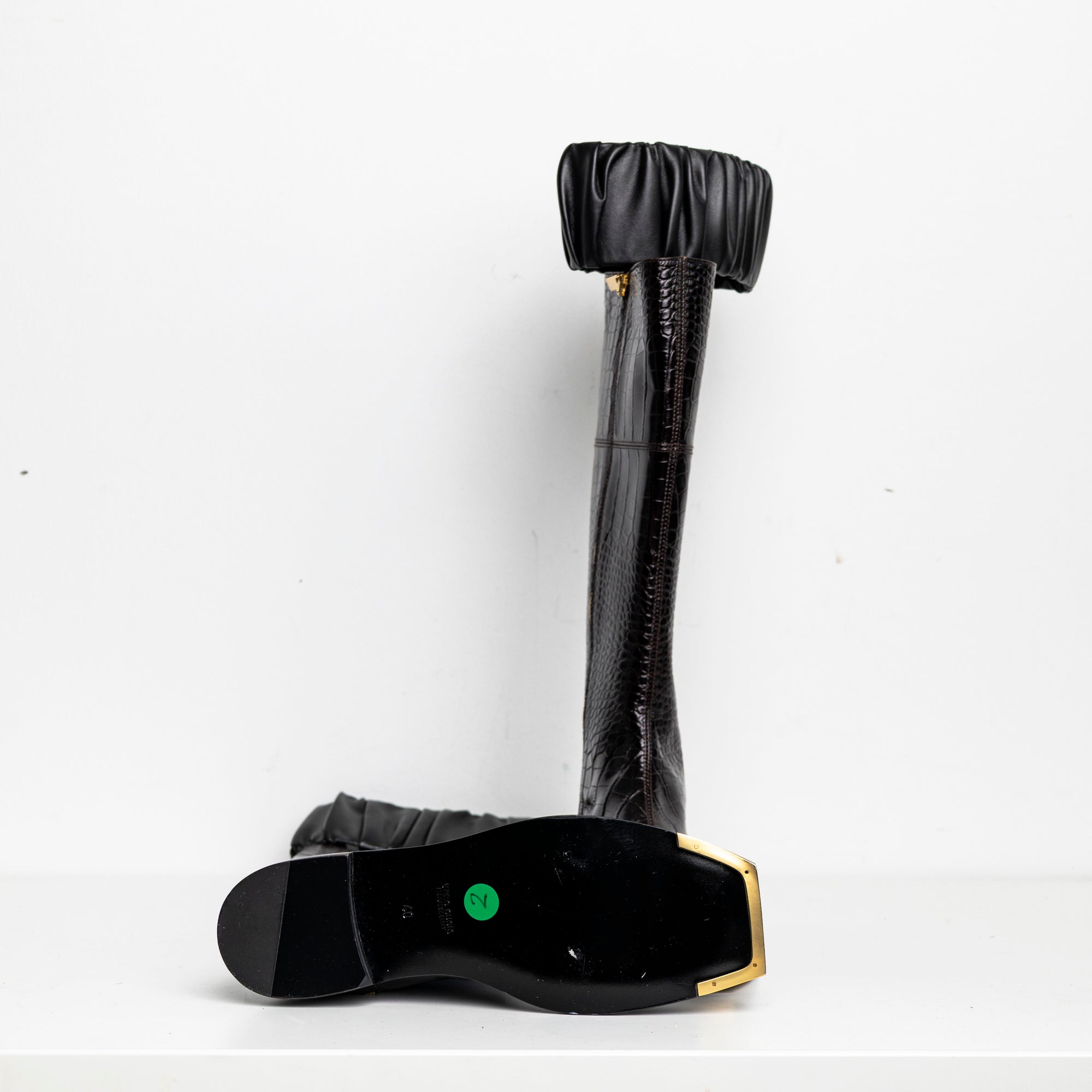 Gold Metal Scrunchie Boots Brown Croc EU40 #2 (Like New)