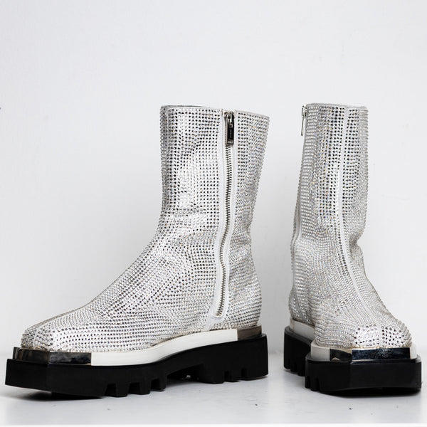 Metal Combat Boots White Crystal EU40