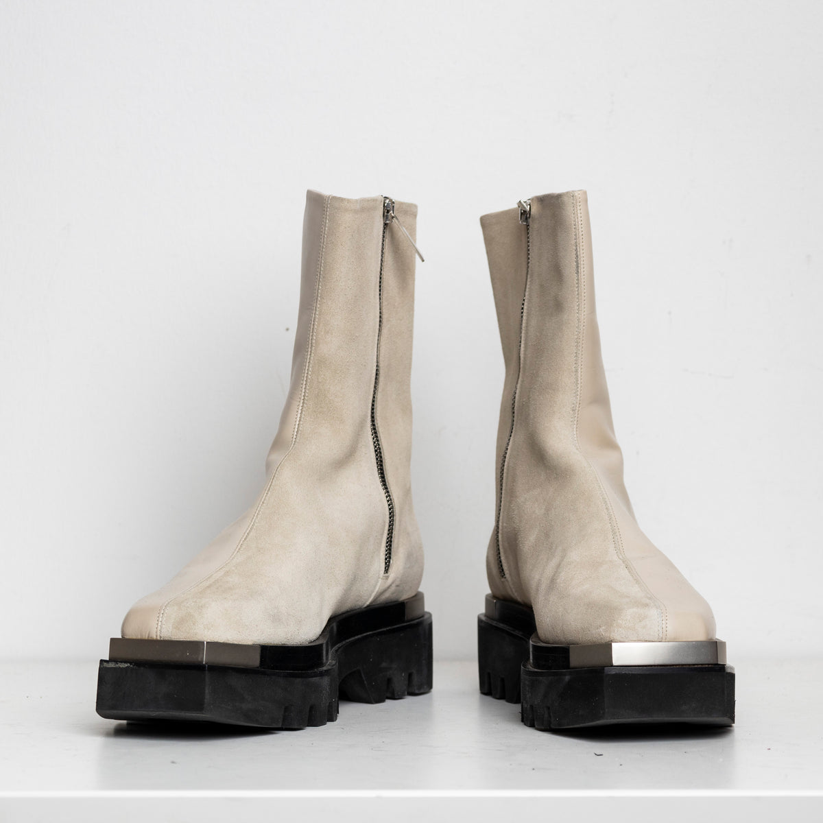 Metal Everyday Combat Boots Ivory Leather Suede Combo EU40 #1