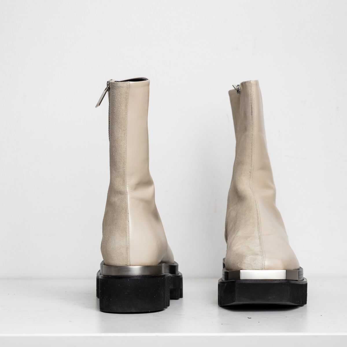 Metal Everyday Combat Boots Ivory Leather Suede Combo EU40 #1