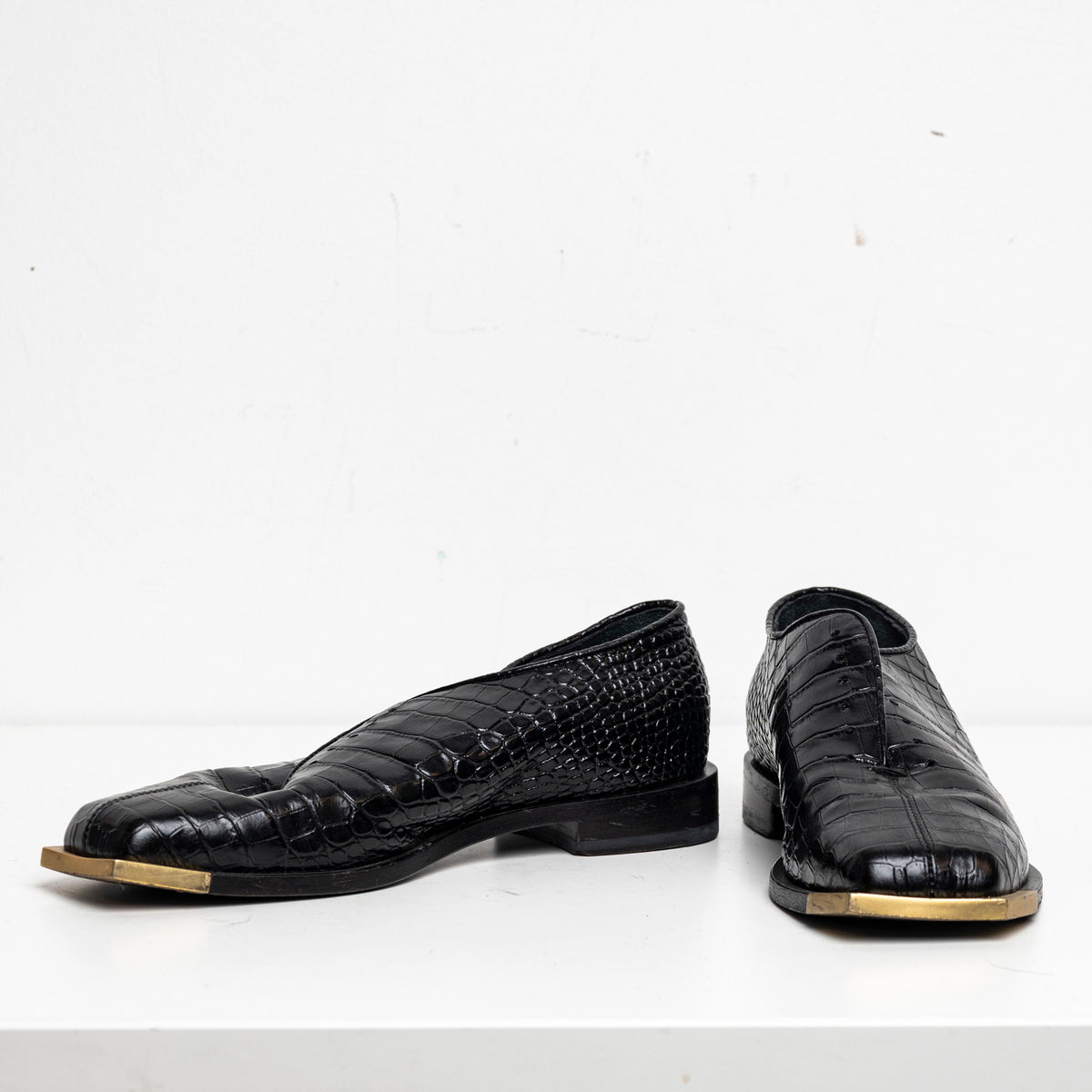 Metal Square Toes Loafer Black Croc EU40 #1