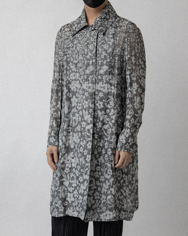 Floral Jacquard Lab Coat Gray - Cross shoulder 18''