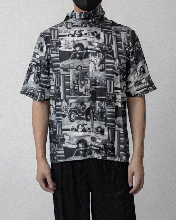 Printed silk Top Car Print - Cross shoulder 19''