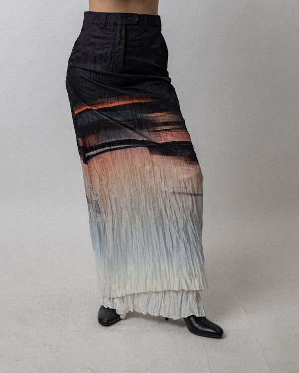 Crushed Maxi Skirt Ombre Sunset Print - Waist 29.5''