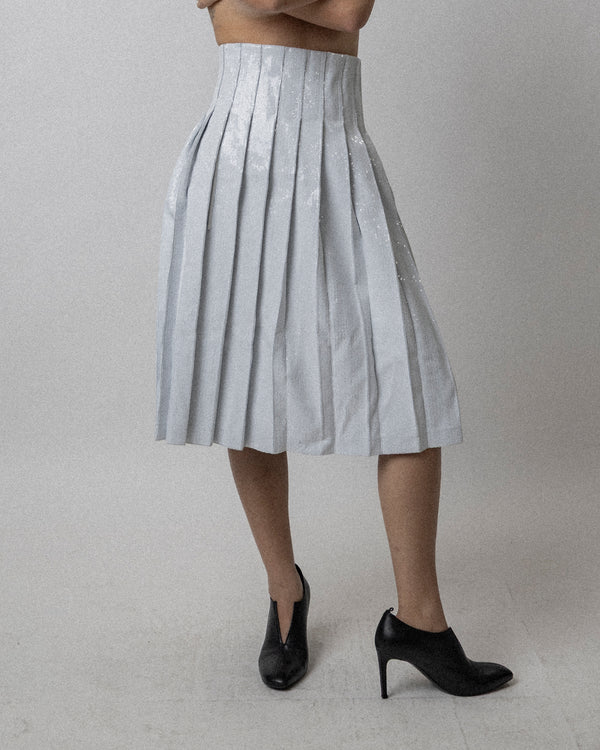 High Waisted Pleated Sequin Skirt - White Waist 27''