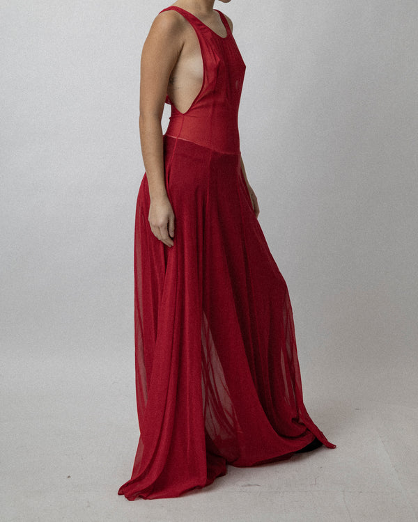 Maxi Sheer silk Dress Red - Small