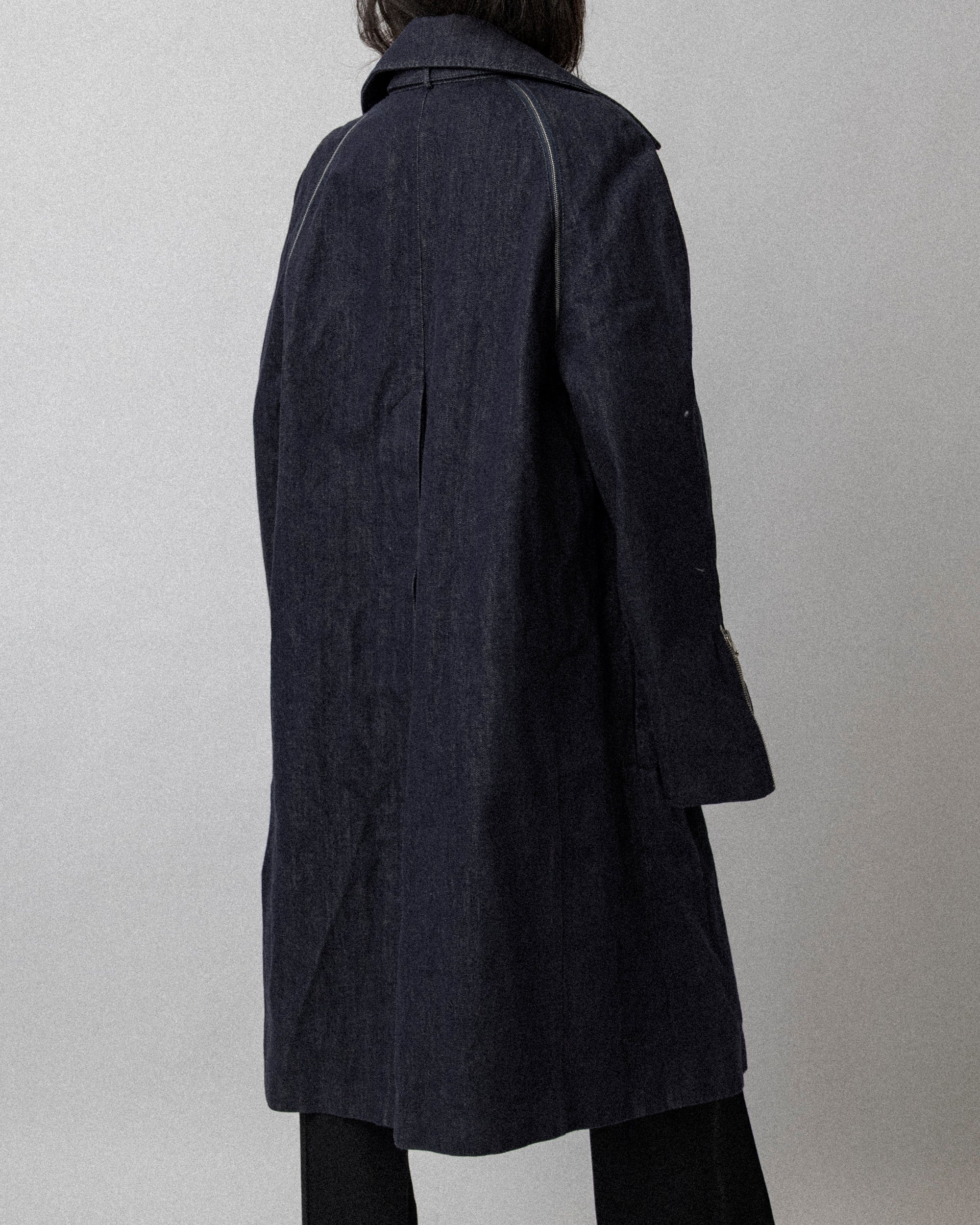 Multi Zip Raw Denim Coat Blue - Cross Shoulder 19''