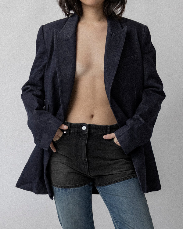 Neck Zip Denim Blazer Navy - S/M