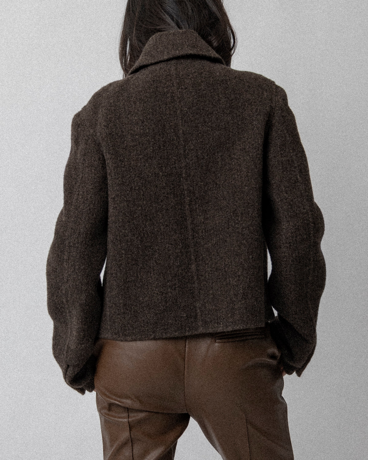 Neck Zip Double Faced Jacket Wool Brown-  Cross Shoulder 18''