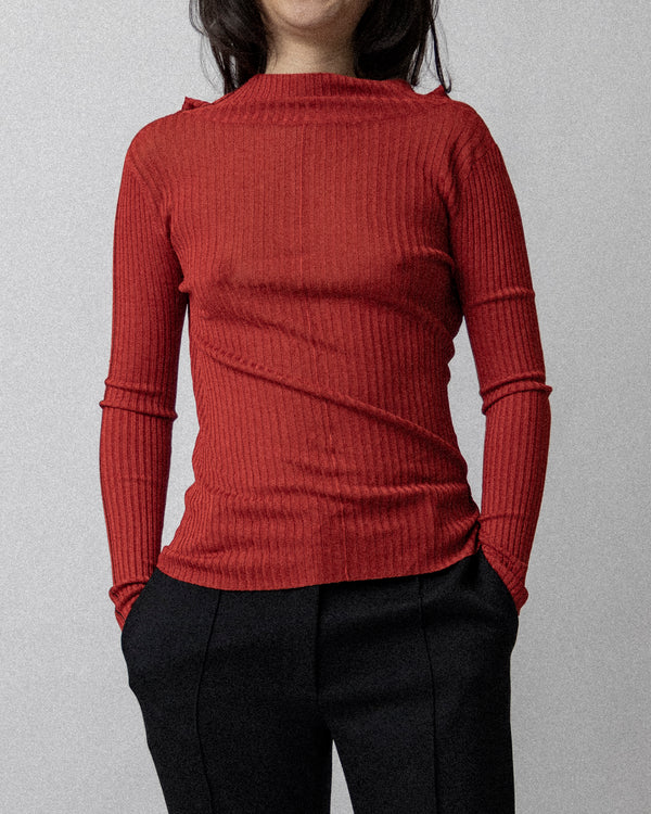 Open Back Ripped Sweater Red S