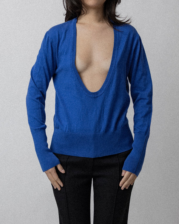 Open Crew Neck Sweater Blue - Cross Shoulder 18''
