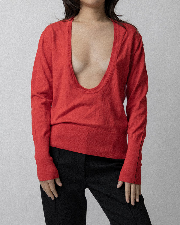 Open Crew Neck Sweater Red - Cross Shoulder 18''