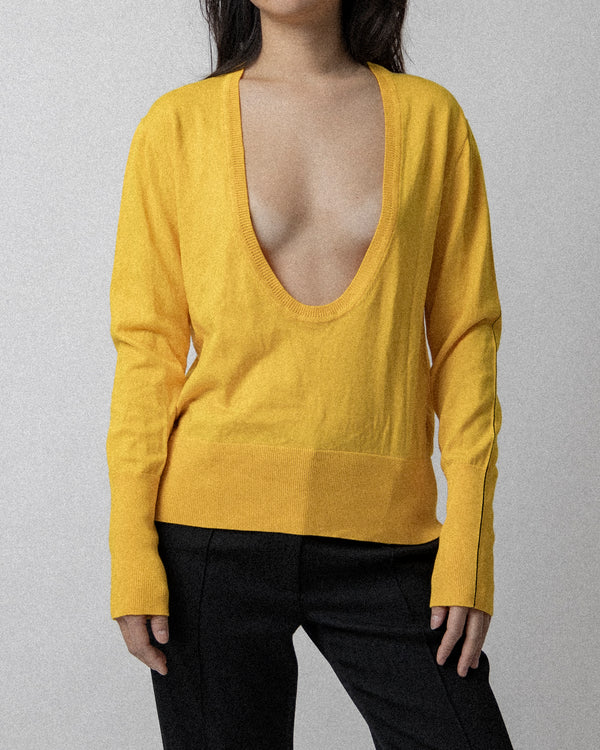 Open Crew Neck Sweater Yellow-01 Cross Shoulder 18''