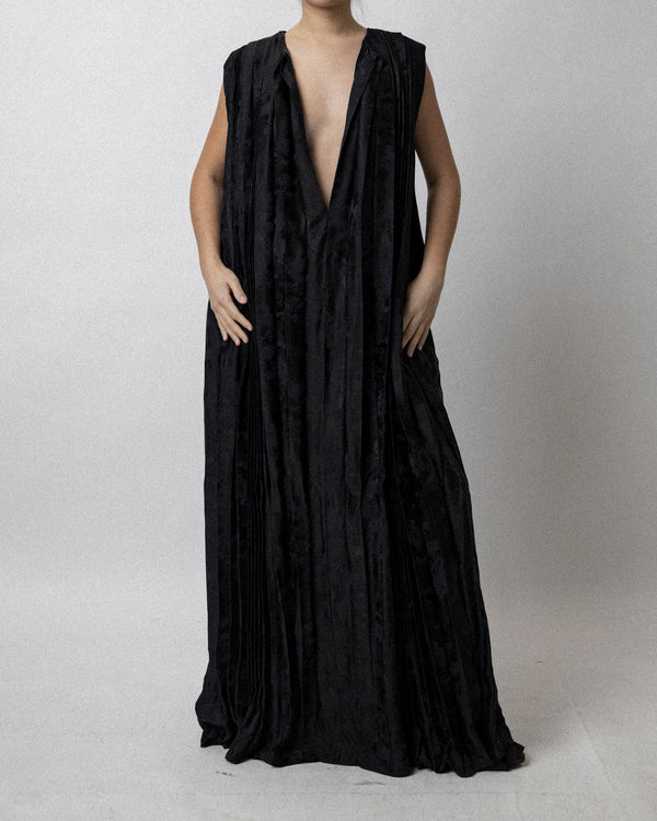 Pleated Gown Black Jacquard Cross Shoulder 14''