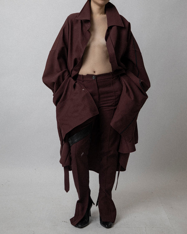 Shirt Coat Wool Burgundy Cross Shoulder 37''