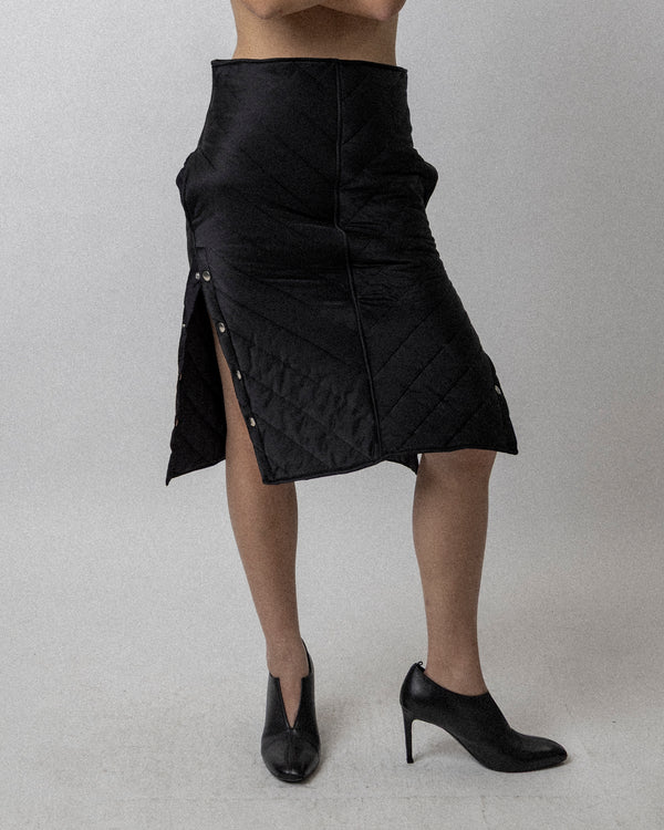 Side Slit Quilted Skirt Black Waist 31''