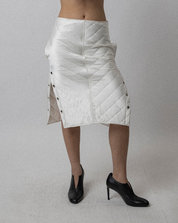 Side Slit Quilted Skirt White Waist 31''