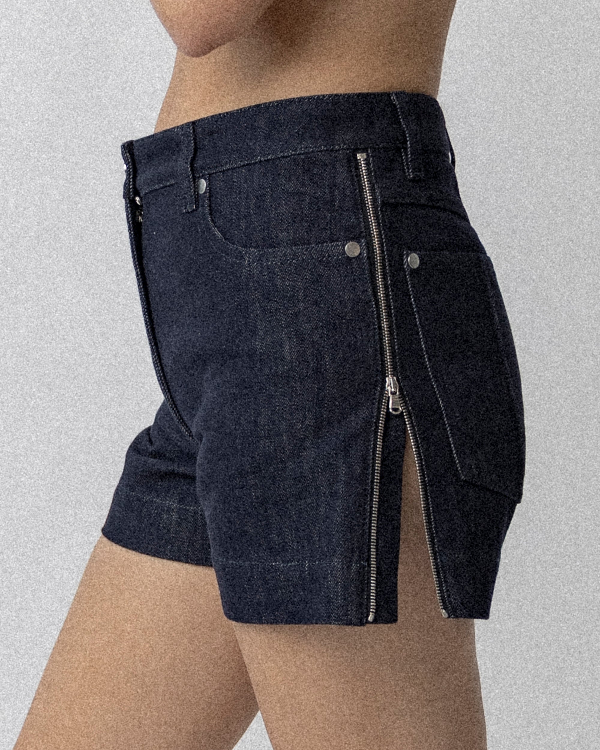 Side Zip Jean Short Dark Blue Waist 31'' S