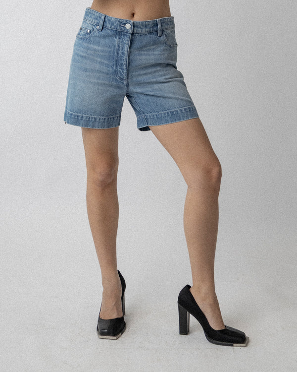 Side Zip Jean Short Light Blue Waist 32'' S