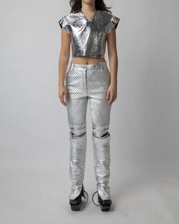 Silver leather Wrap Top  S-M