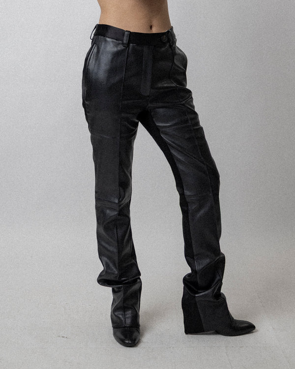 Skinny Trouser Faux-Leather Satin Combo Black-  Waist  32''