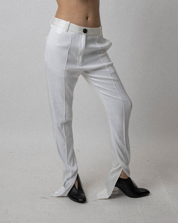 Slit Skinny Trouser Stretched Sequin White - Waist 33.5''