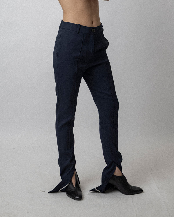 Slit Skinny Trouser Stretched Wool Navy - Waist 28''