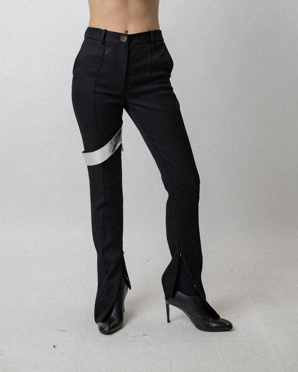Strapped Skinny Trouser Black Silver Waist 31''