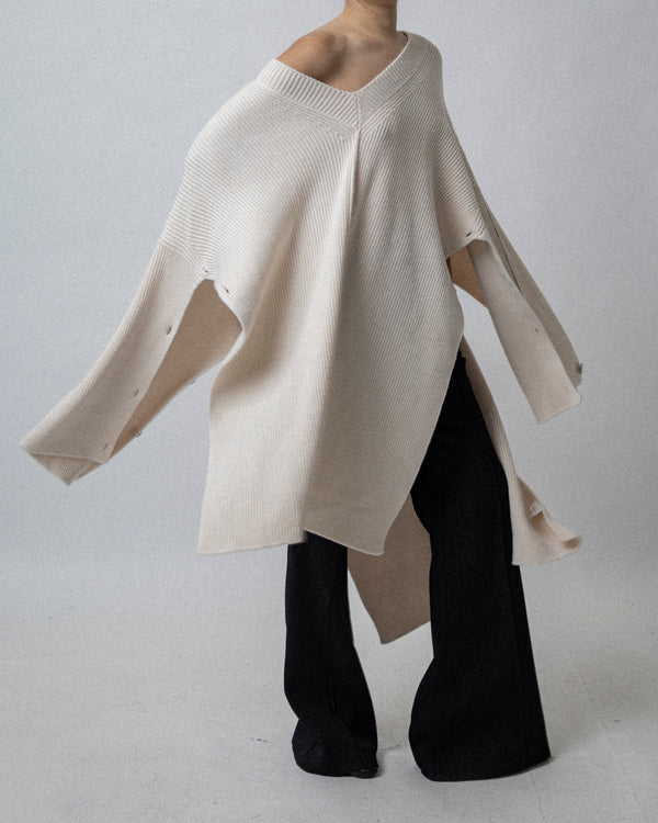 V-neck Cape Dress Cream-  Cross Shoulder 38''